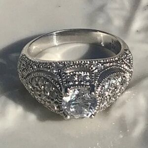 Ornate Solid 925 Sterling Silver High Mount CZ Ring
